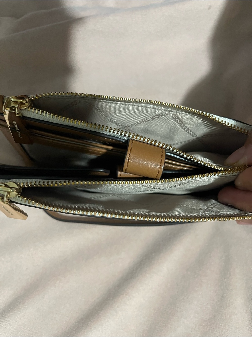 Michael Kors Cream and Taupe Logo Wristlet with Gold Plate - Picture 6 of 6